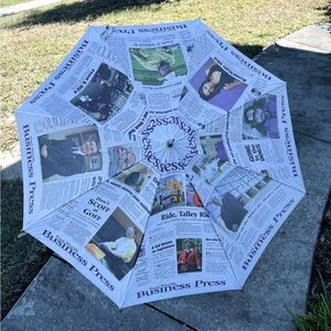Fort Worth Vintage Newspaper Print Umbrella with Wooden Handle